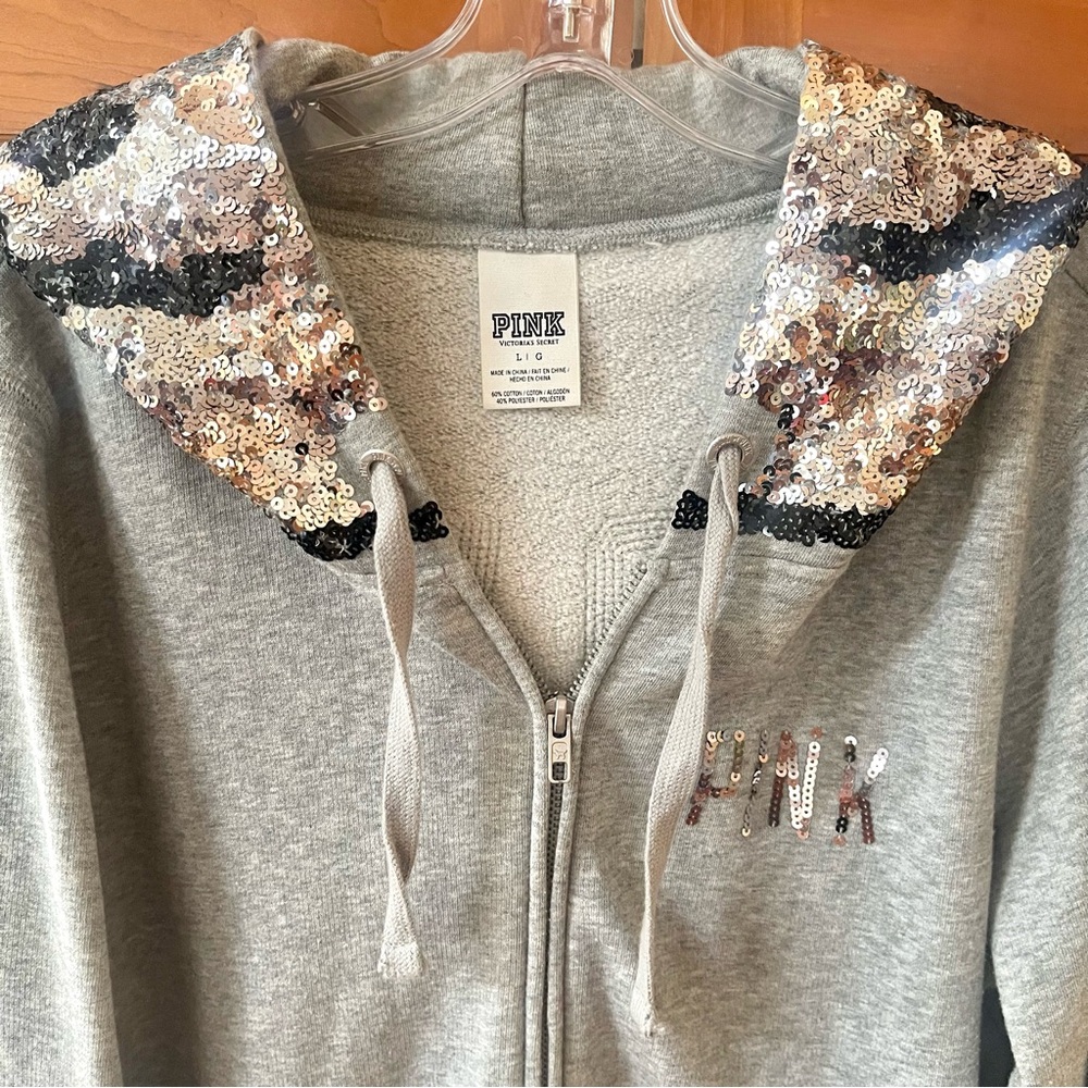 Victoria's Secret PINK Limited Edition Full-zip Hoodie With Sequin Design Size L - Picture 2 of 12